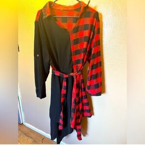 SHEIN Red and Black Asymmetrical Cuffed Sleeve Dress